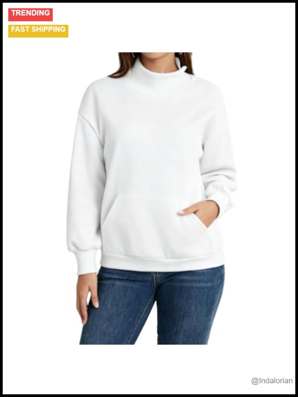 Oversized Mock Neck Sweatshirt with Pockets Fleece Lined Pullover